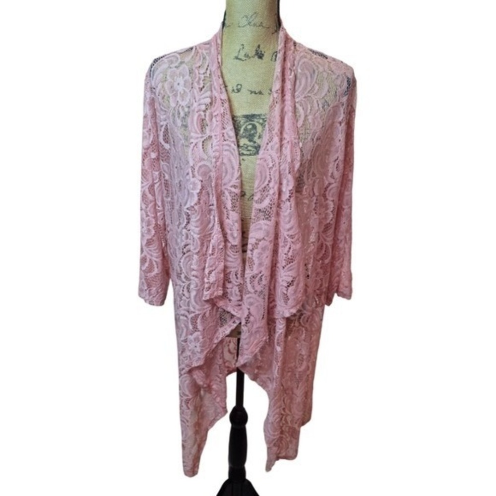 Shannon Ford Waterfall Elegant Pink Floral Lace Kimono Cover up Jacket Plus Size